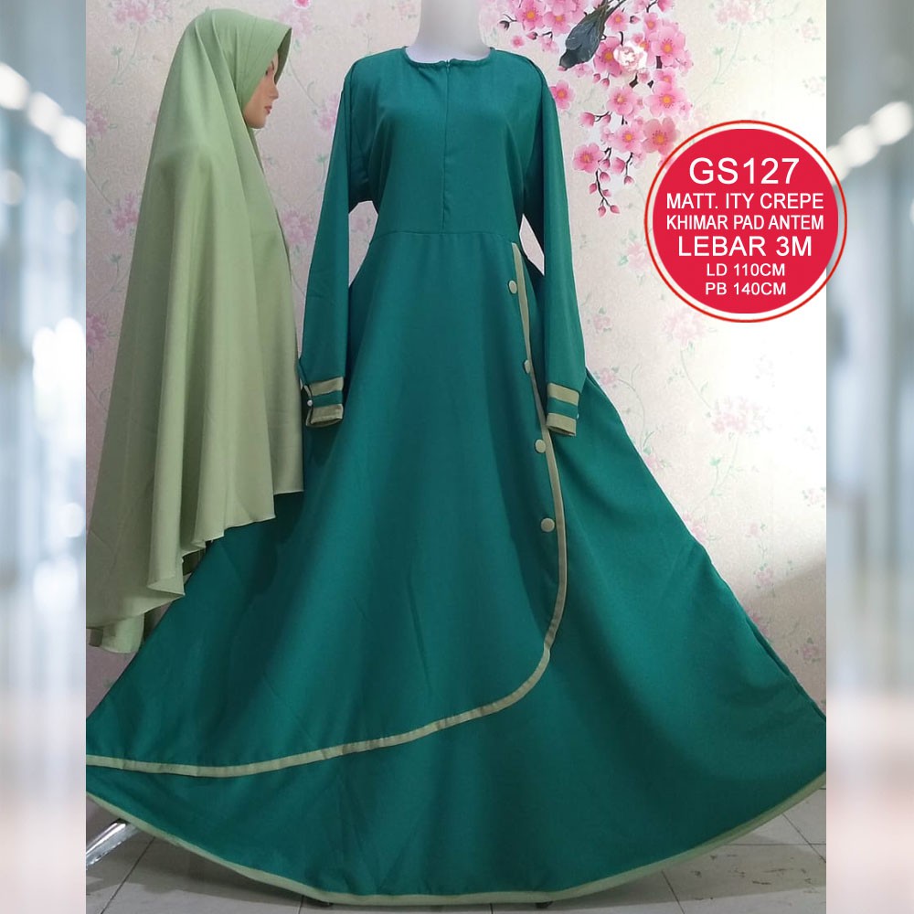 GS127 Gamis Syar'i ITY Crepe Kombinasi Kancing
