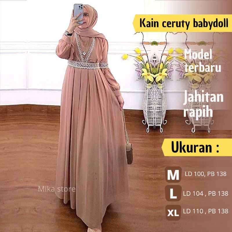 Baju gamis wanita terbaru model pesta kekinian ceruty polos mayara Size M L XL XXL busui syar'