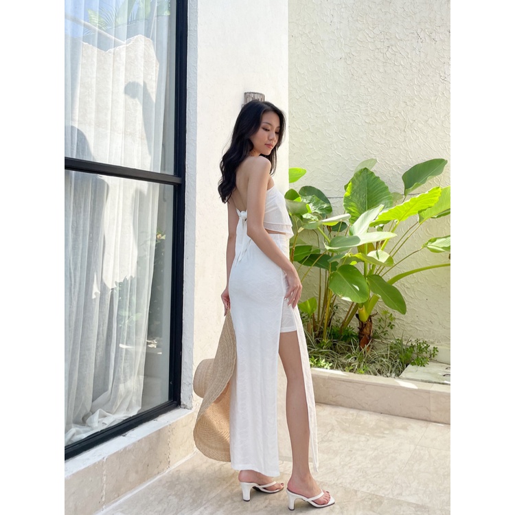 Kadaka S-0195 Set Embroidery Cotton Midi Skirt and Scarf Top