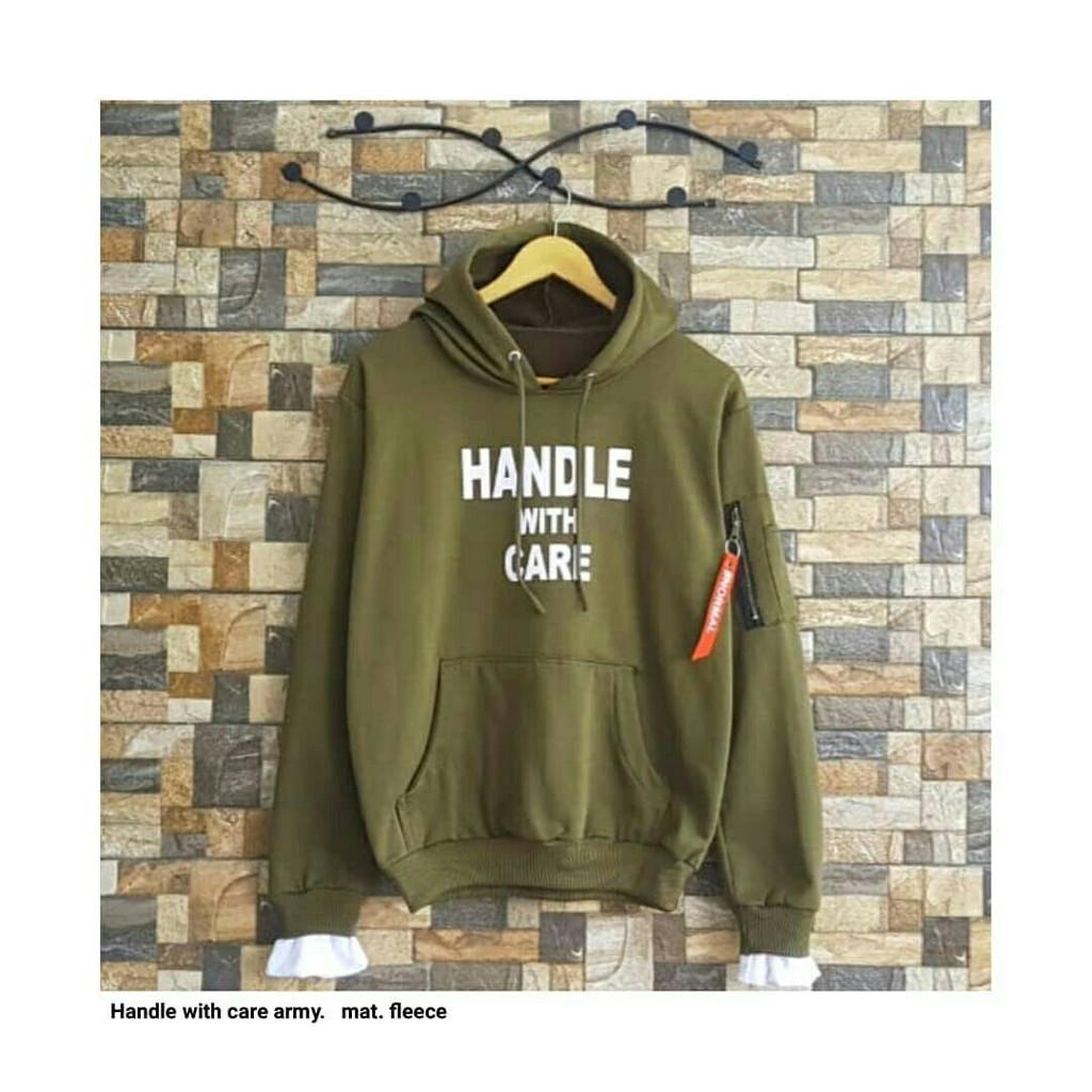 HANDLE WITH CARE HOODIE JUMPER - ATASAN HALUS TEBA TERLARIS