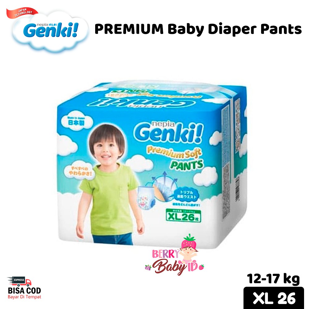 Nepia GENKI Premium Diaper Pants Popok Celana Bayi Diaper XL26 / XL 26 Berry Mart