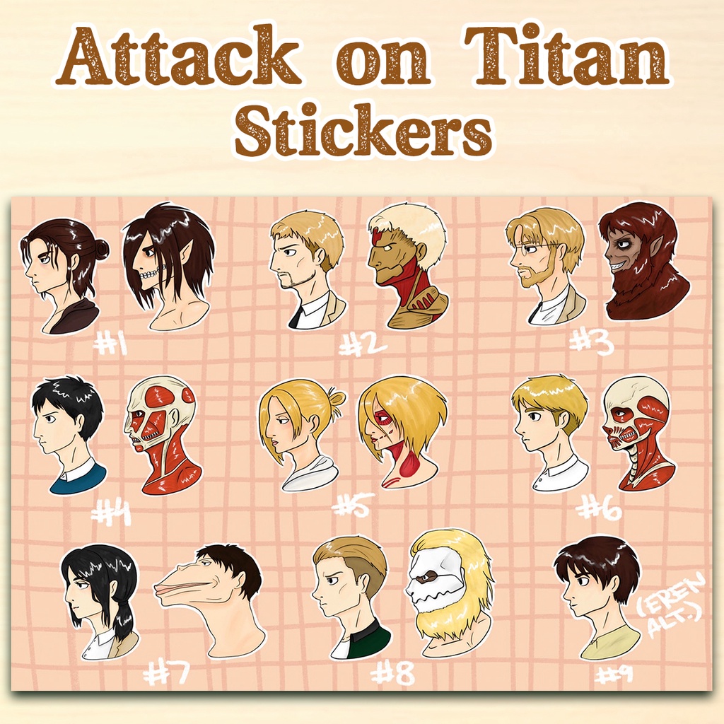 

17 pcs Attack on Titan Sticker Stiker Sheet Waterproof Anti Air Shingeki no Kyojin Chibi Stickers AoT SNK Eren Reiner Armor Zeke Beast Berthold Colossal Annie Female Armin Pieck Cart Porco Jaw
