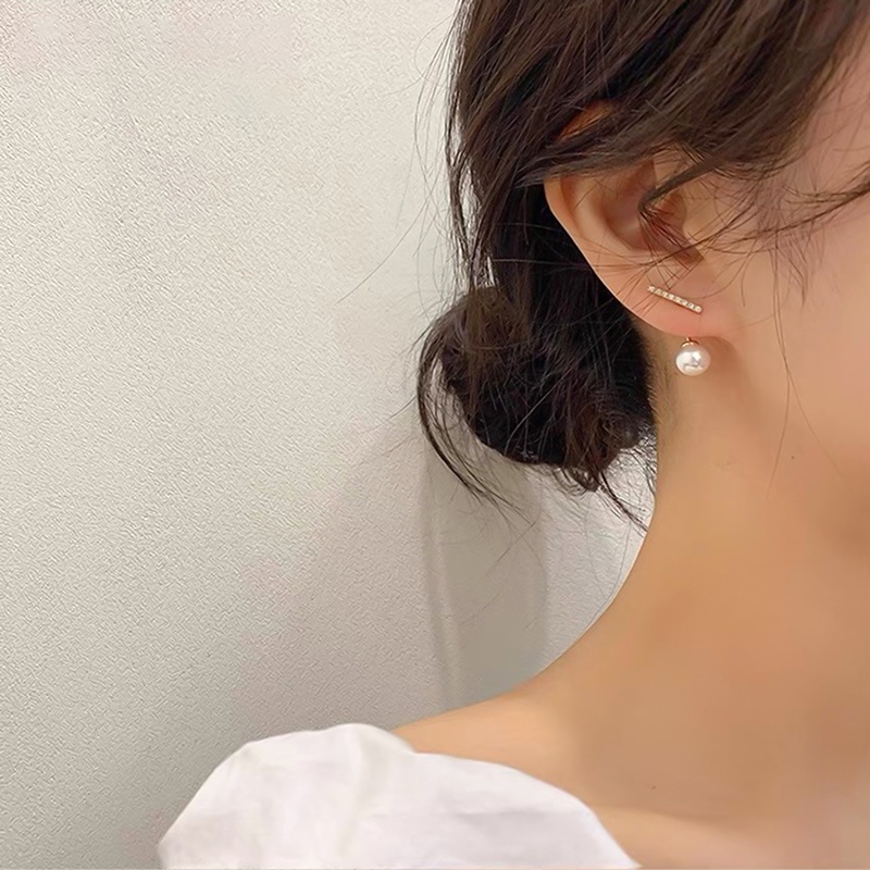 Anting 925 Silver Needle Hias Mutiara Berlian Imitasi Gaya Korea Untuk Wanita
