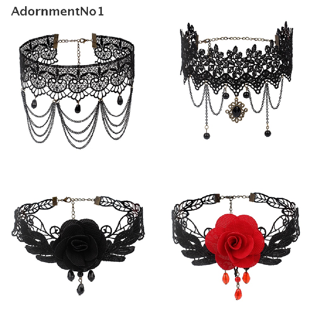 (AdornmentNo1) Kalung Choker Lace Banyak Lapis Gaya Retro Gothic Punk Untuk Wanita