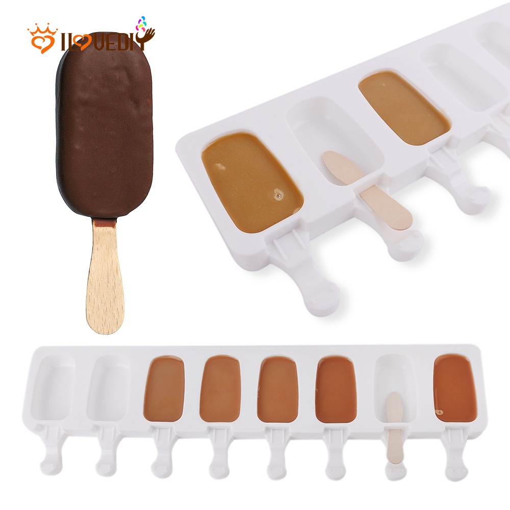 Cetakan Es Krim / Cokelat / Buah Bentuk Oval Bahan Silikon Food Grade DIY Dengan 8 Slot