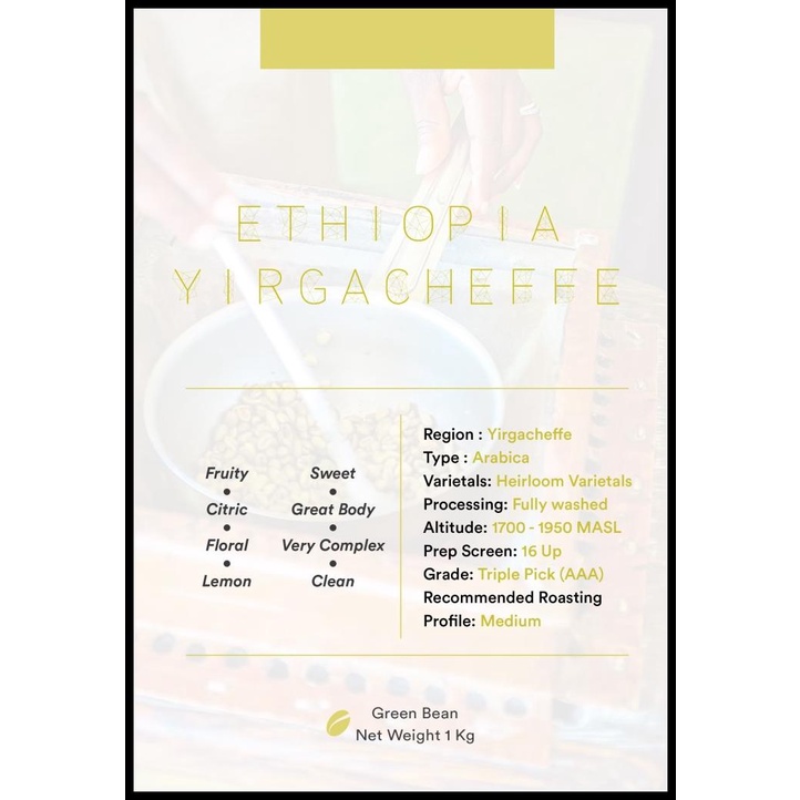 

Green Bean Arabica Ethiopia Yirgacheffee 1Kg | Biji Kopi Mentah