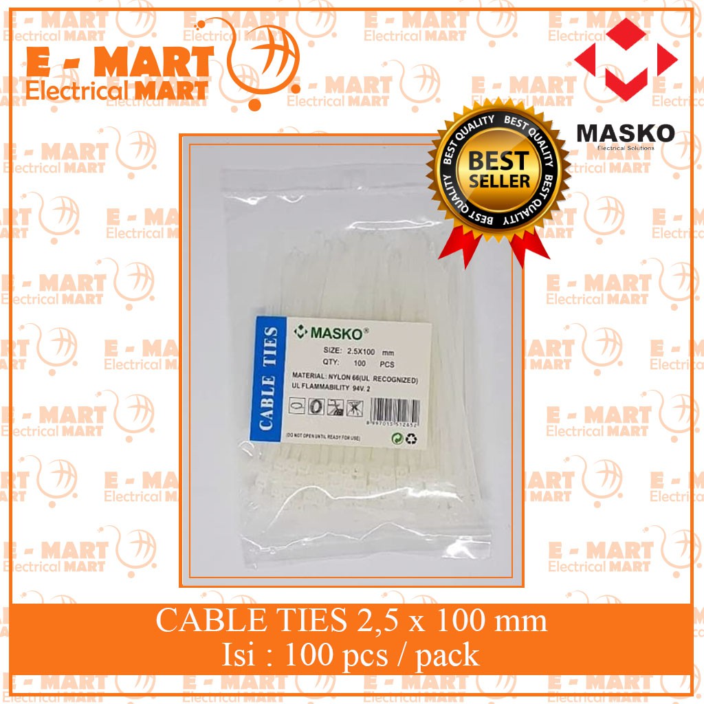 MASKO KABEL TIES 10CM TALI TIES 100 x 2.5MM 100PCS NYLON CABLE TIES SEGEL TIS WH BLACK [GROSIR]