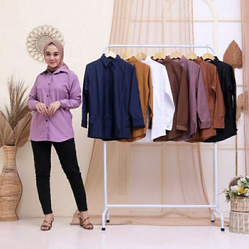 Kemeja Basic Toyobo Wanita Polos Lengan Panjang Model Terbaru  kekinian-4