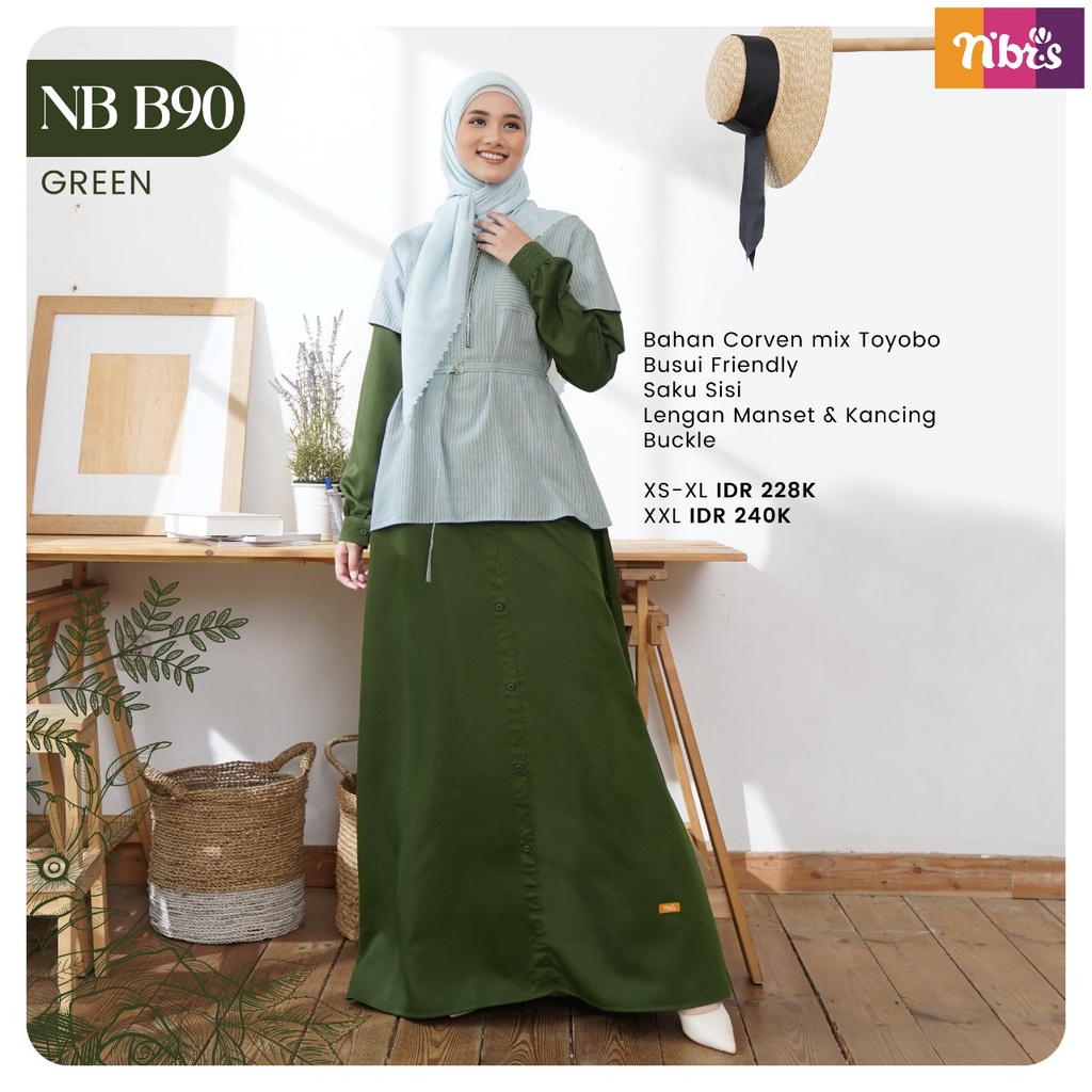 Nibras Gamis NB B90 Bahan Corven mix Toyobo Dress Fashion Muslimah Kekinian by Nibras bisa COD