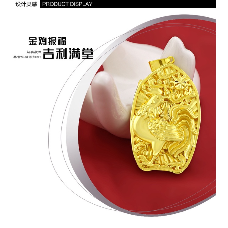 Kalung Liontin Water Drop Gold 916 Zodiak Cina Ayam Jago Untuk Pria Dan Wanita