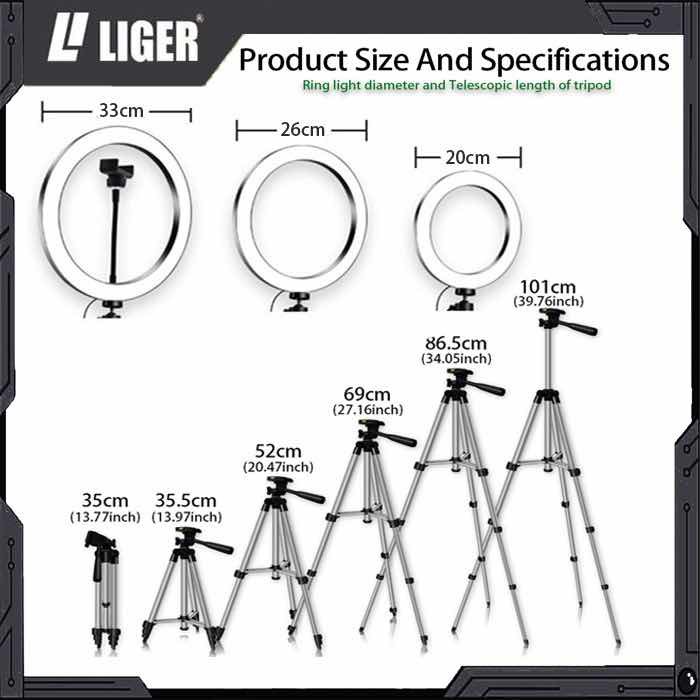 LIGER Tripod/ L-3161 (160cm) Plus Ring Light Selfie/Make-Up Photography Lighting 20cm/26 cm/33cm