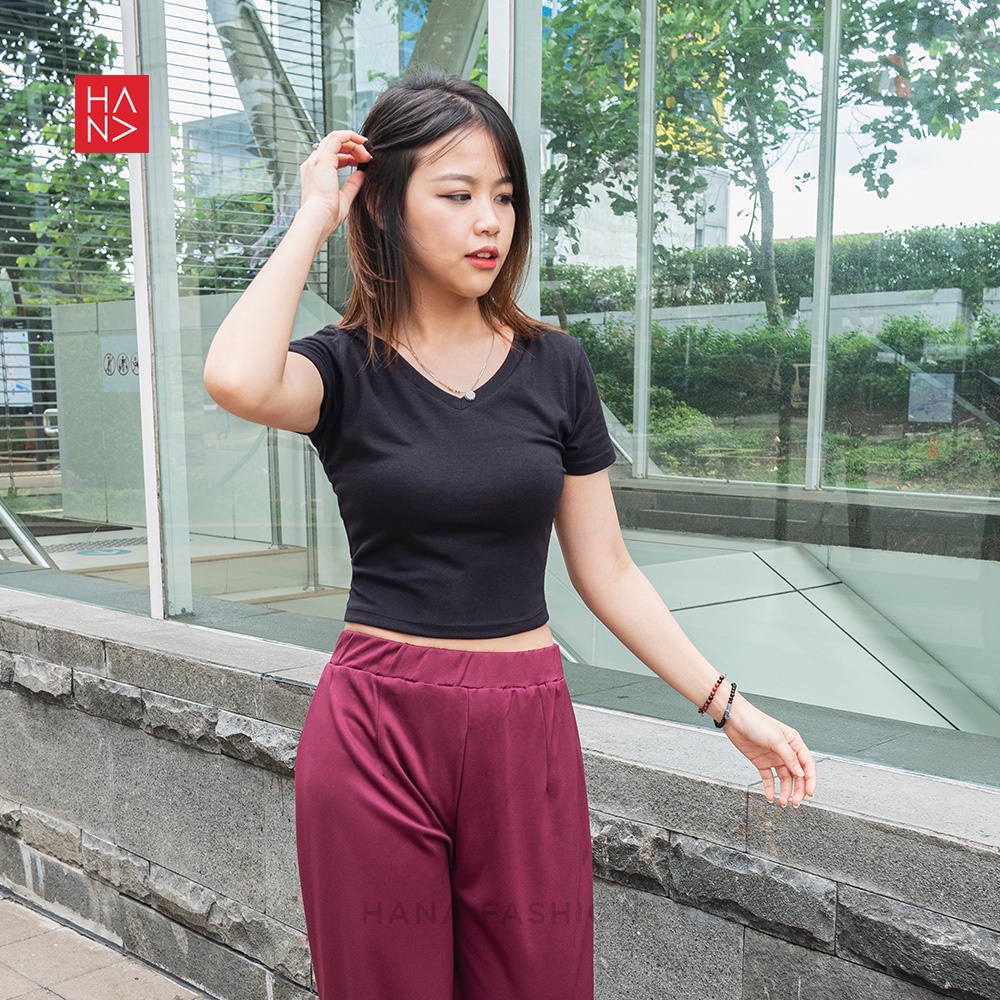 HanaFashion JKT - Keisha T-Shirt Crop Tee Polos Wanita Murah - CT134