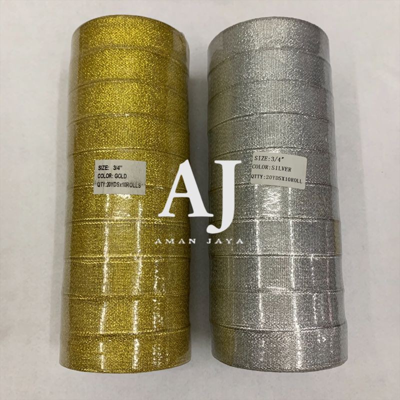 

Pita Emas Perak 3/4 Inch / 2 cm / Pita Glitter Metalik Gold Silver