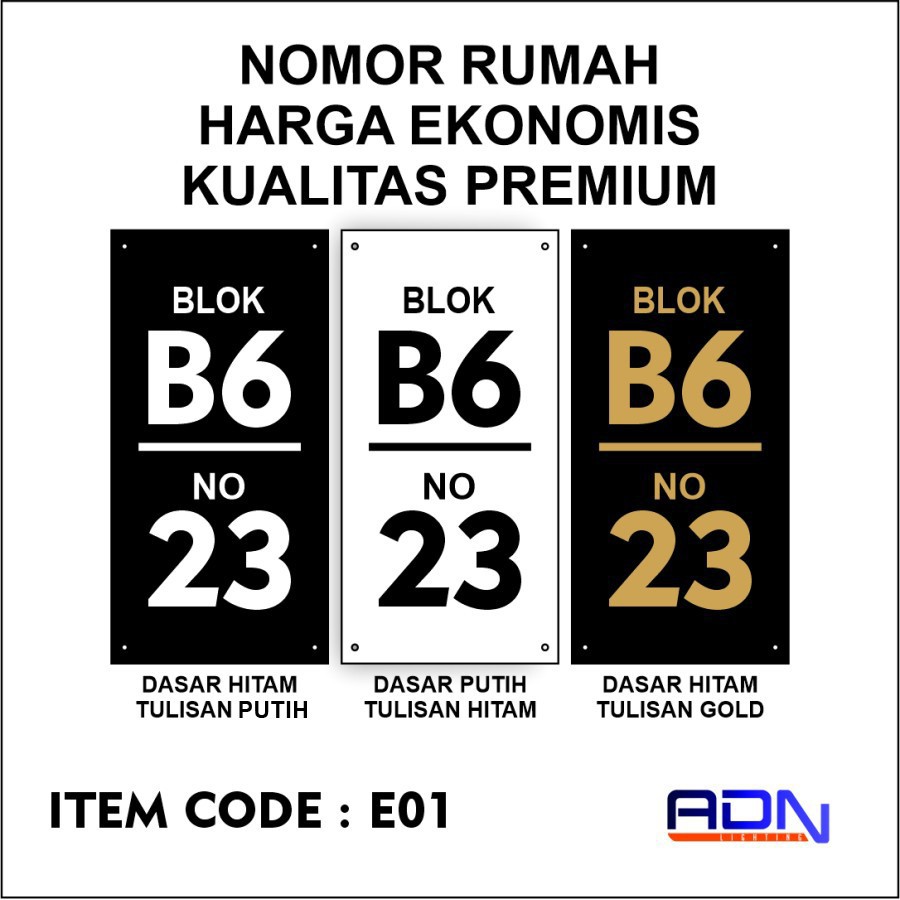 Nomor Rumah Akrilik | E01 |15 x 30 cm | Papan Nomer Alamat Rumah