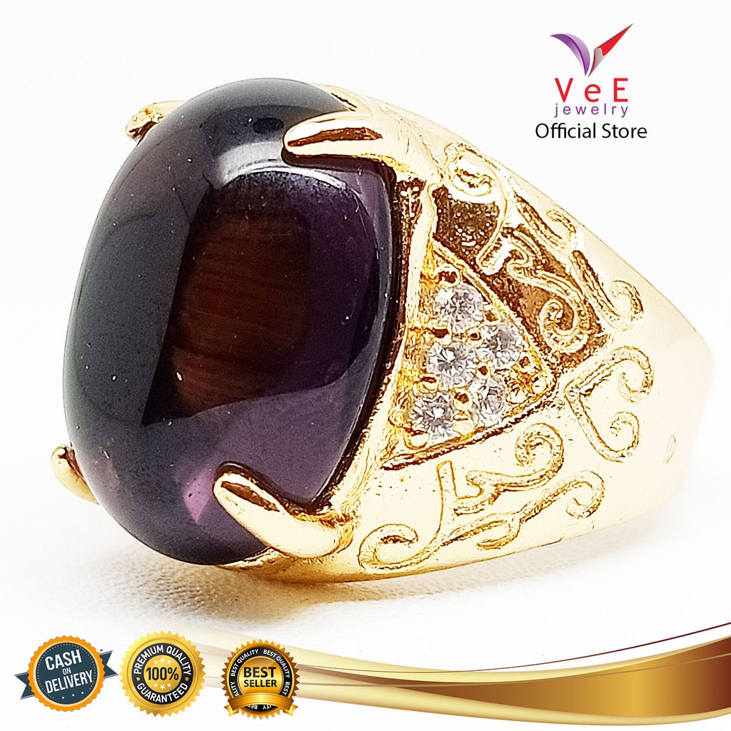 Cincin Emas Pria Batu Kecubung Ungu - VeE Cincin Pria Batu Alam