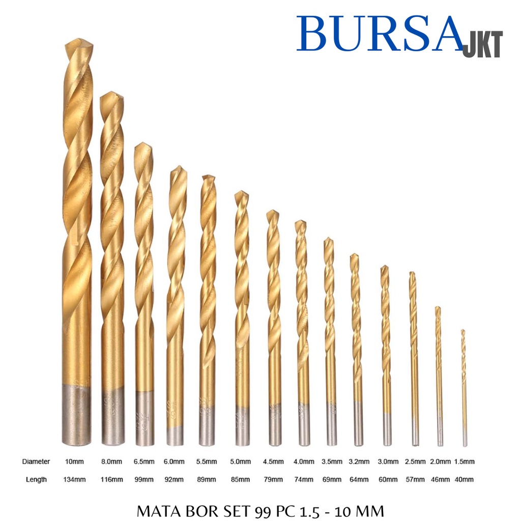 99 PCS MATA BOR TITANIUM HSS 1.5 - 10 MM