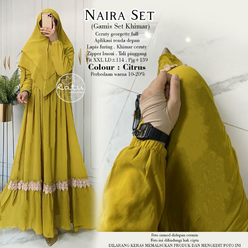NAIRA SET KHIMAR APLIKASI RENDA DEPAN | GAMIS SET KHIMAR BY RATU