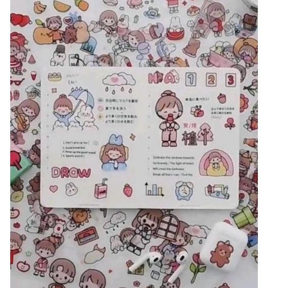 

Paling Sesuai.. 50/100 lembar sticker dengan box Happy Day bahan PVC untuk scrapbook/Tumbler