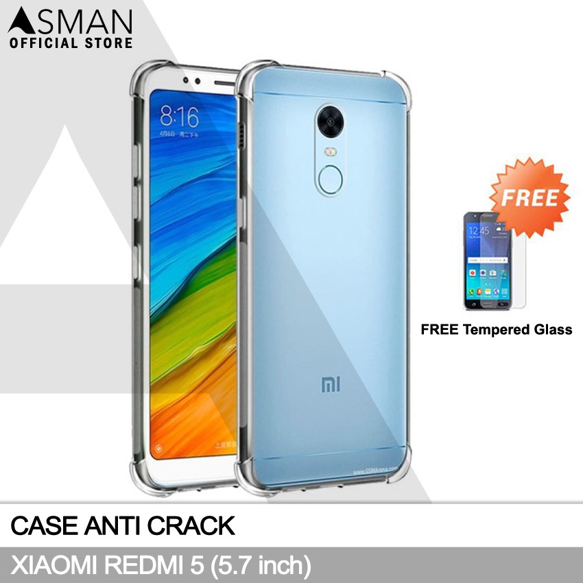 Anti Crack Xiaomi Redmi 5 (5.7&quot;) | Soft Case Anti Bentur + FREE Tempered Glass