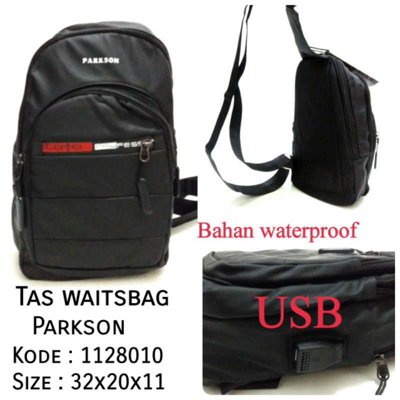 TERBARU TAS WAISTBAG COWOK PARKSON WARNA HITAM Kode 1128010 BAHAN WATERPROOF TERMURAH