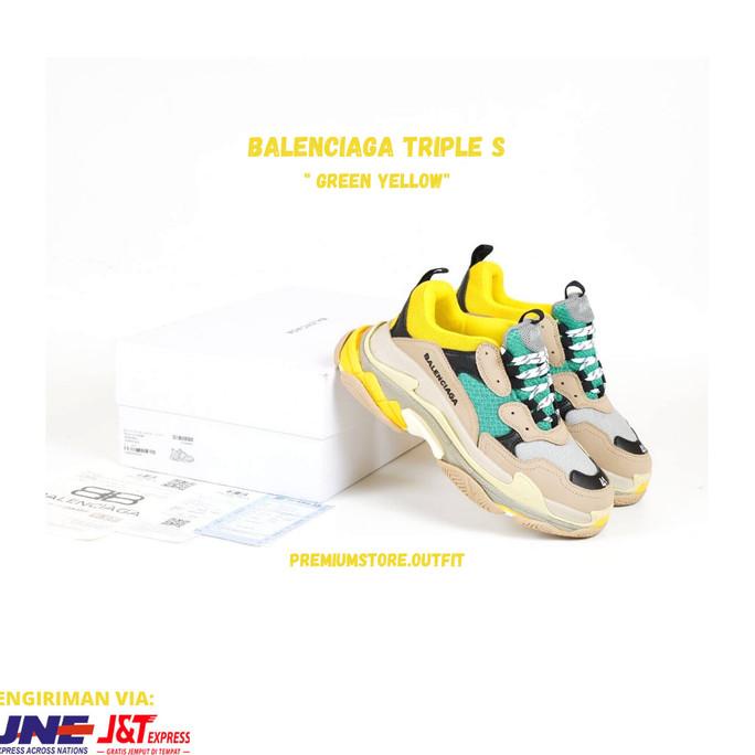 sepatu pria wanita terbaru Balenciaga Triple S Green Yellow Mirror 1:1