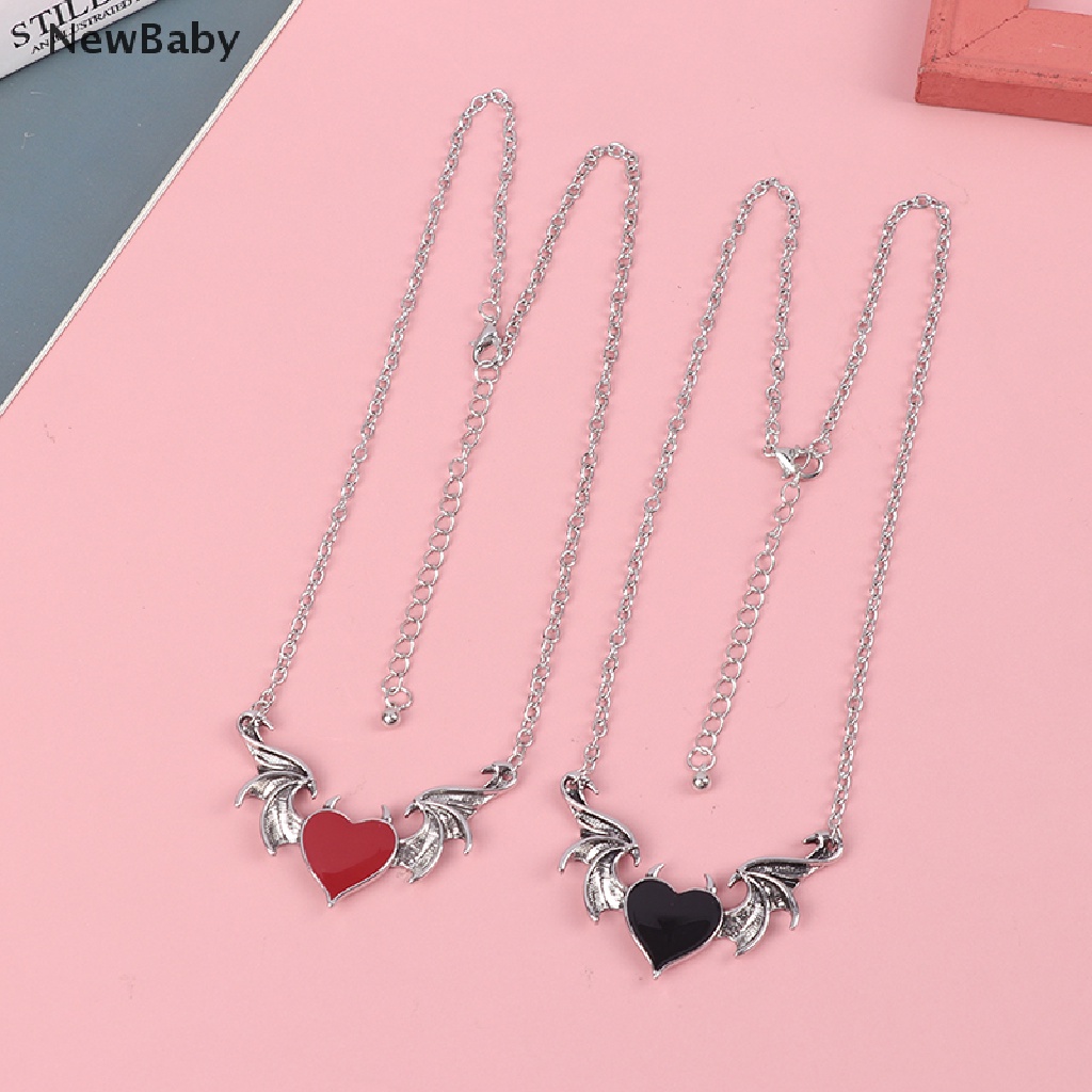 Kalung Liontin Bentuk Hati Sayap Kelelawar Gaya Punk Untuk Wanita