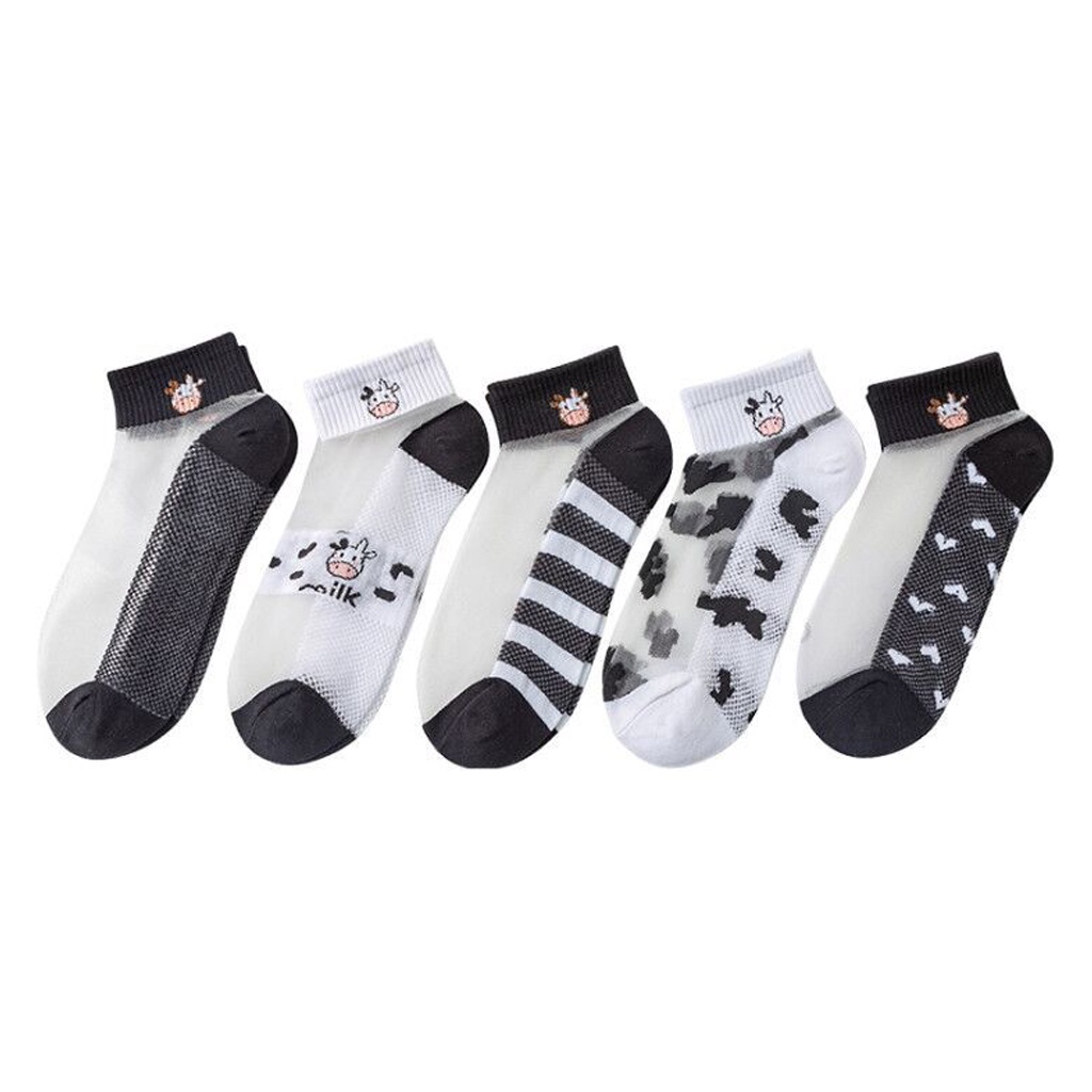 BRGUNIK Kaos Kaki korea Motif Sapi Transparan Kaos Kaki Ankle Cute Socks Short Sepatu Lucu Wanita Pria Murah Import KK022