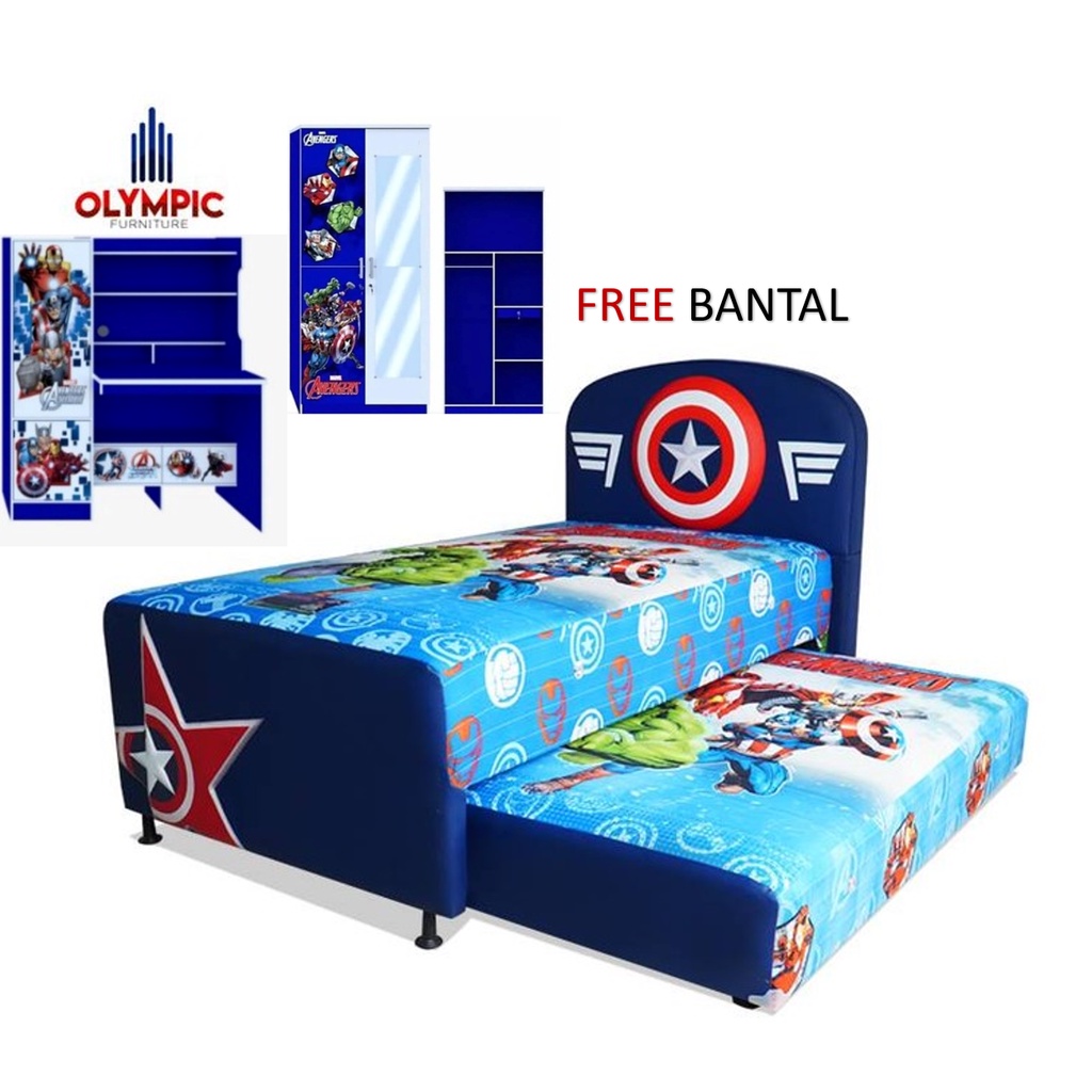 Satu sett Kamar SpringBed 2 In 1 Sandaran 3D Karakter Avangers/Kasur Sorong Olympic/ORI OLYMPIC