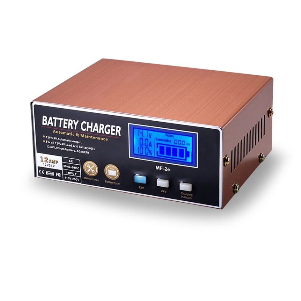 Charger Aki Mobil Motor 130W 12V/24V LCD Display - MF-2e - Black/Brown