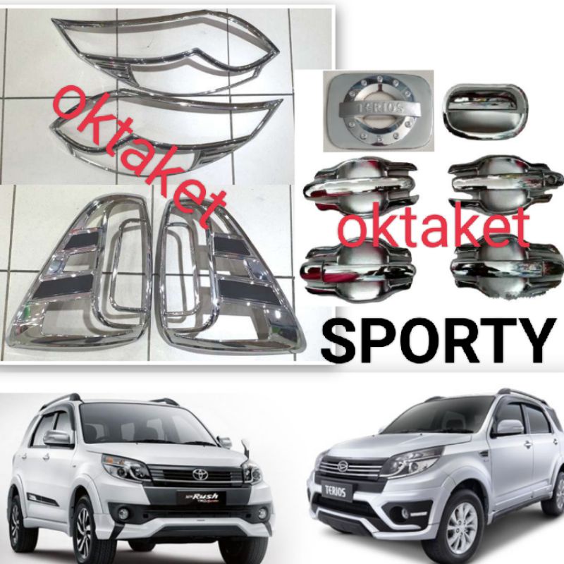 paket lengkap Rush Terios 2015 2016 2017 Chrome garnish depan belakang outer handle tank cover