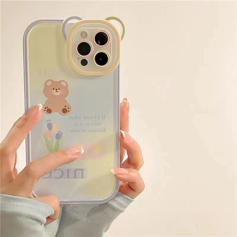 Soft Case Silikon TPU Transparan Motif Bunga Beruang Untuk IPhone 13 Pro Max 12 11 XS XR X 8 7 6 6s Plus