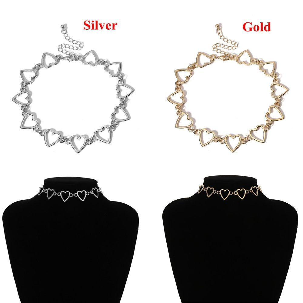 Kalung Choker Rantai Panjang Desain Hati Hollow Bahan Stainless Steel Gaya Punk Untuk Pria Dan Wanita