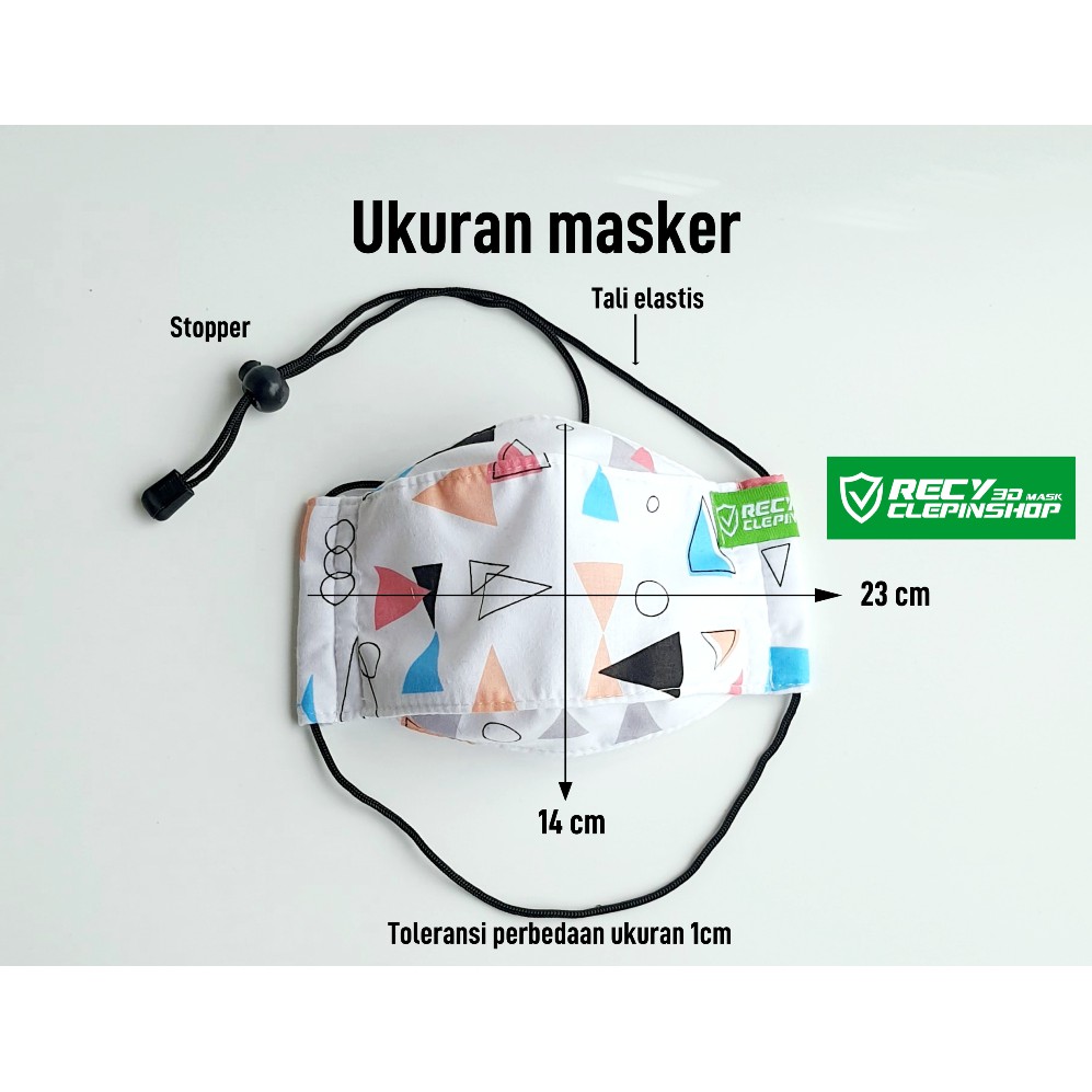 MASKER KAIN 3D HIJAB 3 ply / KATUN MOTIF MINIMALIS PREMIUM TALI STOPPER HEADLOOP