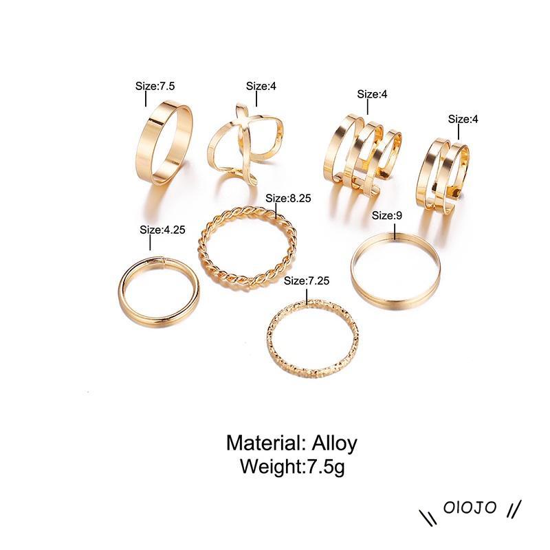 8 Pcs/Set cincin set korea cincin aesthetic wanita cincin emas Terbuka Gaya retro Untuk aksesoris fashion Murah Ready Stock