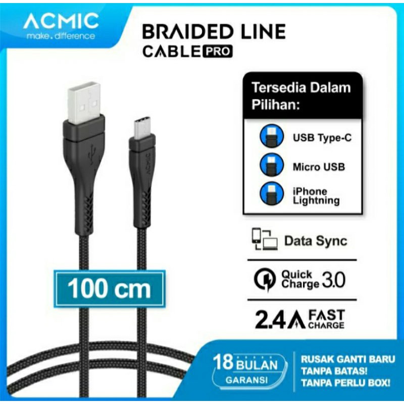 Original ACMIC Kabel Data Charger Fast Charging Cable