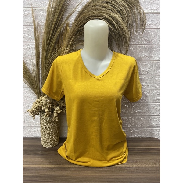 Kaos Wanita V neck Polos pendek L XL XXL Kaos Polos Pendek Wanita-Pendek-Kunyit
