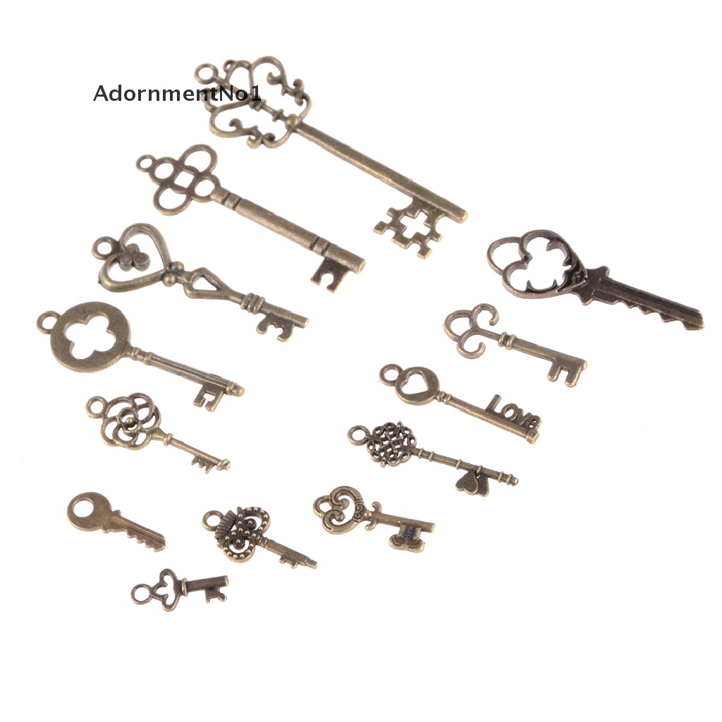 (AdornmentNo1) 13pcs / Set Liontin Vintage Antik Bentuk Kunci / Tengkorak Untuk Perhiasan Charms