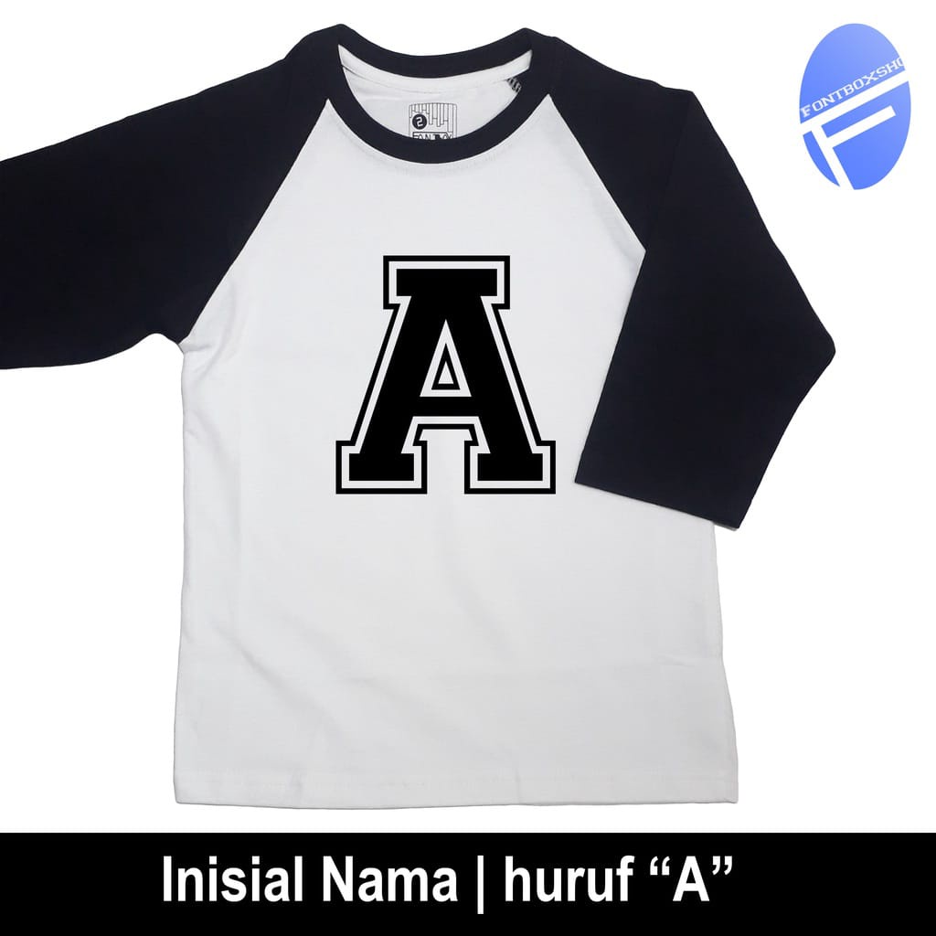 KAOS NAMA CETAK NAMA KAOS CETAK HURUF / KAOS REGLAN ANAK / BAJU ANAK / KAOS ANAK HURUF A /Raglan Anak / Baju anak / Kaos Anak Huruf KAOS HURUF ANAK 3-12 TH