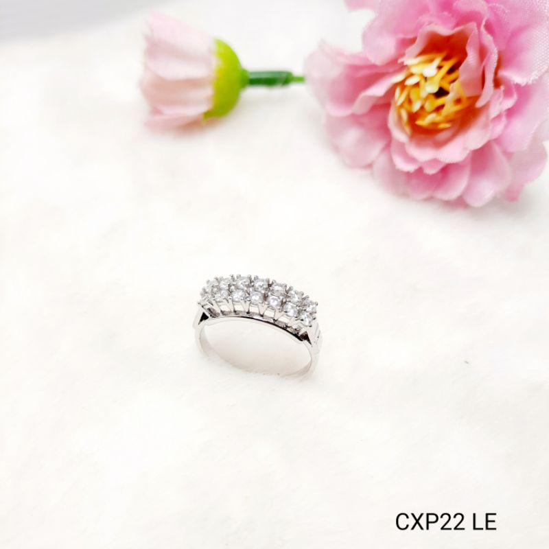 Cincin Diamond Wanita Silver Premium / Ring Permata Lapis Emas CXP22 DE