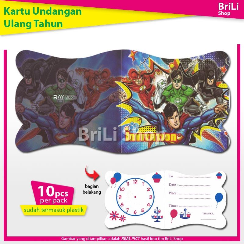 Kartu Undangan Ulang Tahun Anak Batman Superman Pesta Ultah Super Hero Justice League
