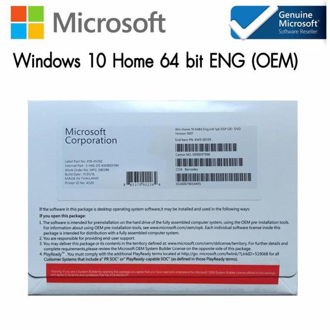 Produk Unggulan] Microsoft Windows 10 Home 64 Bit Ori
