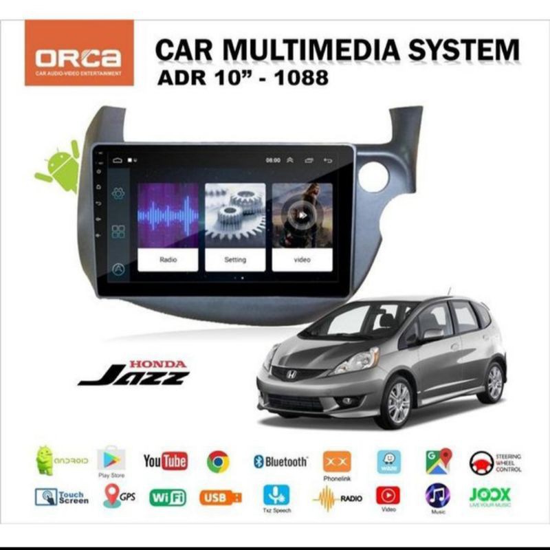 Head unit Android 10 Inch Honda jazz 2010-2013 ORCA RAM 2g ROM 32gb