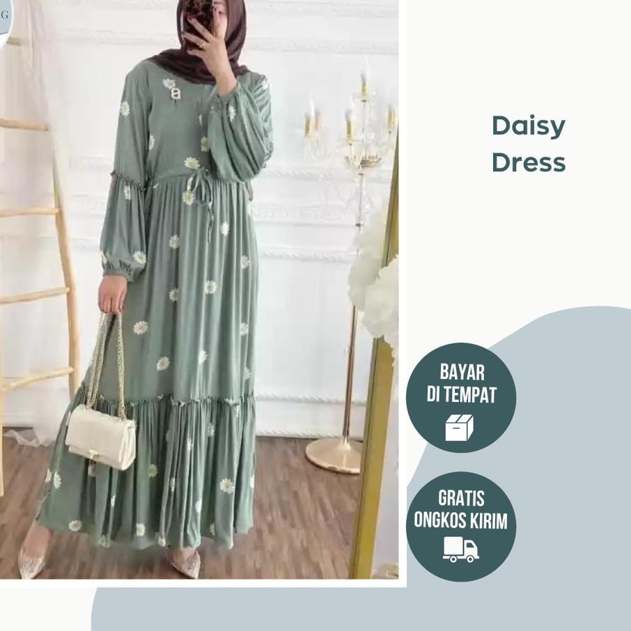 Update - Gamis Jumbo S M L XL Model Daisy Motif Bunga Long Tunik Kekinian Dress 2022 Bahan  Cotton R