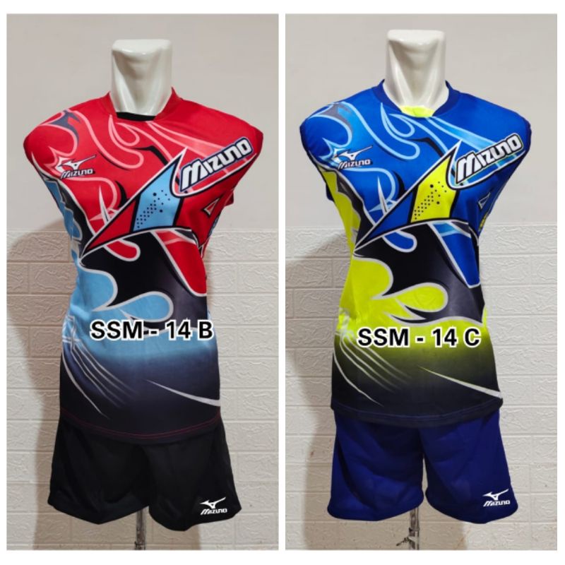 Setelan Jersey baju celana olahraga set kostim olahraga voli badminton tenis meja Mizuno api