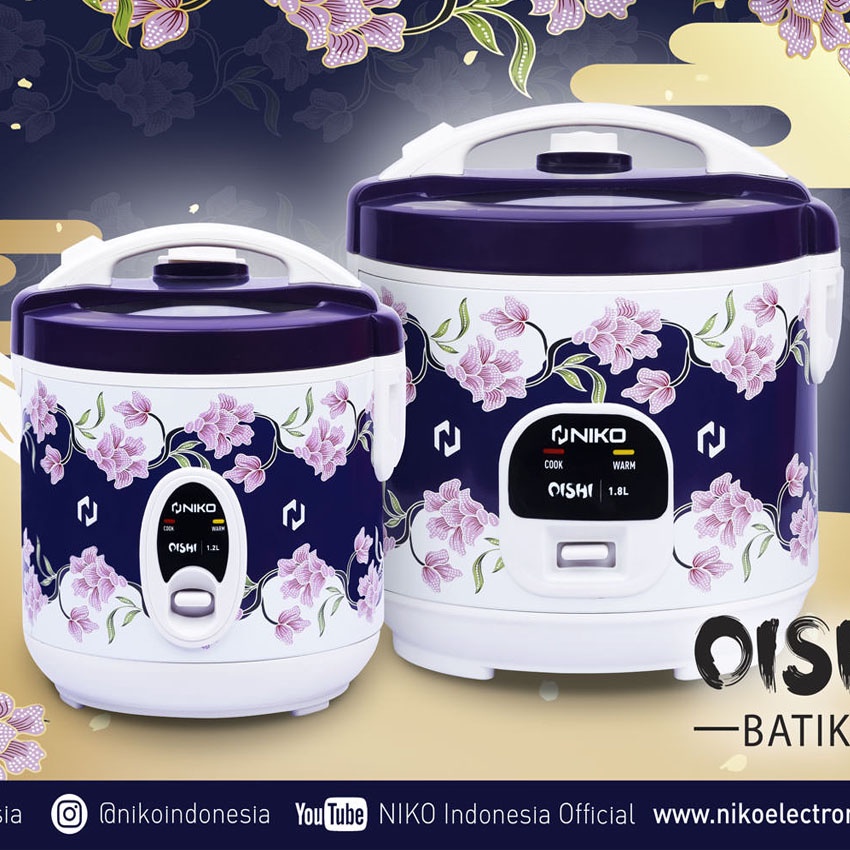 TERBARU Niko Magic Com 3in1 / Rice Cooker 1.2 Liter Oishi Batik (Tutup Kaca) ORI