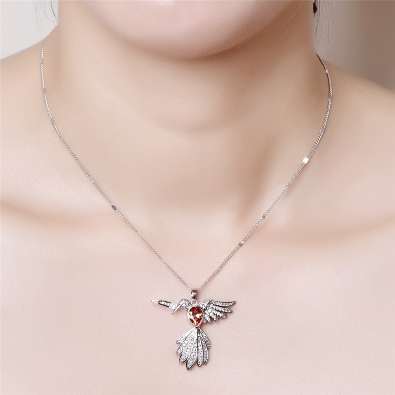 Kalung Rantai Sterling Silver 925 Dengan Liontin Burung Kolibri Hias Kristal / Berlian Pink Untuk Wanita