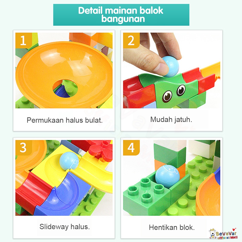 BEVAVAR 168Pcs Mainan Edukatif Anak Susun Building Brick Block Balok Marble Run Race