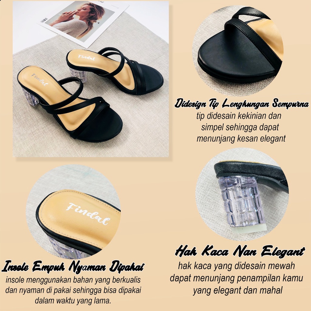 FD Sandal Heels Kaca Hak Tahu Kasual Sendal Hils Wanita Kerja Kekinian HL-003