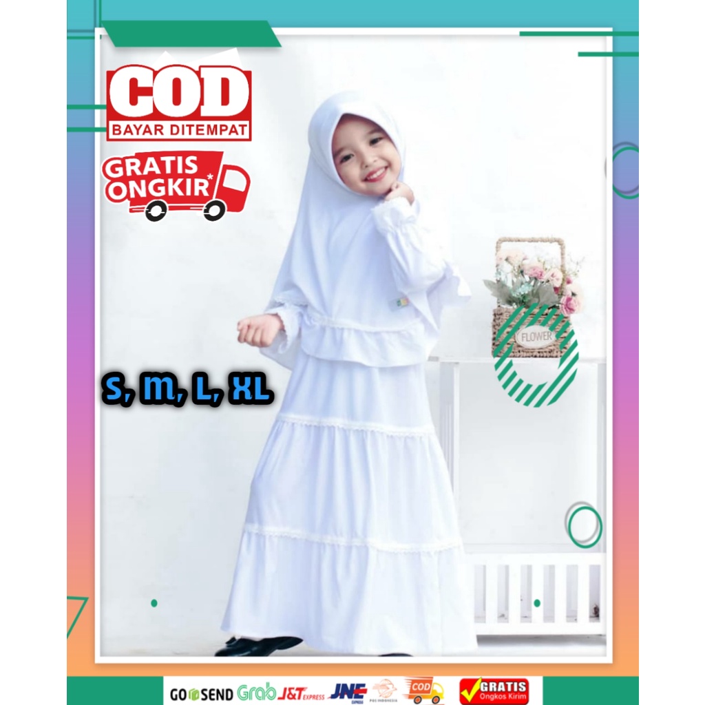 Gamis Anak Perempuan Gamis Anak Warna Putih Anak 1-10 Tahun Gamis Putih Manasik Haji