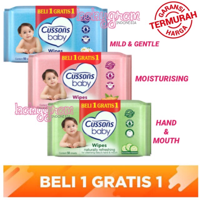 Tisu Basah Cussons Baby Wipes 50s dan 45s Beli 1 Gratis 1 / Promo Tissue Tisu Basah Cusson Baby Wipes Tisu Basah Mitu Baby No Alcohol No Fragfrance Tisu Basah 50 50 lembar